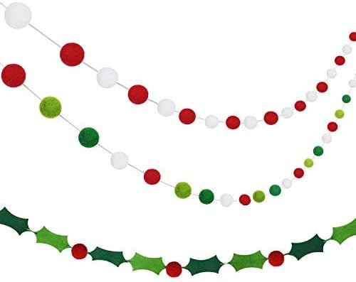 Felt Ball Garland Felt Banner Holiday Holly and Berries Felt Banner Pom Pom Garland Decoration Ho... | Amazon (US)
