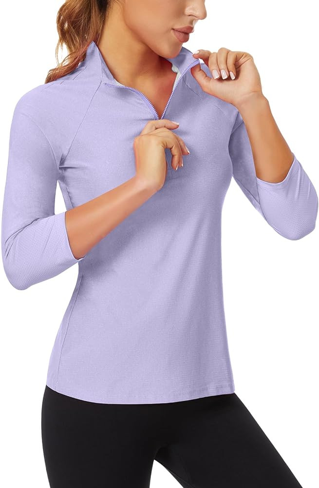 Soneven Women's Quarter Zip Polo Collared Golf Shirt Moisture Wicking Shirts Slim Fit for Casual ... | Amazon (US)