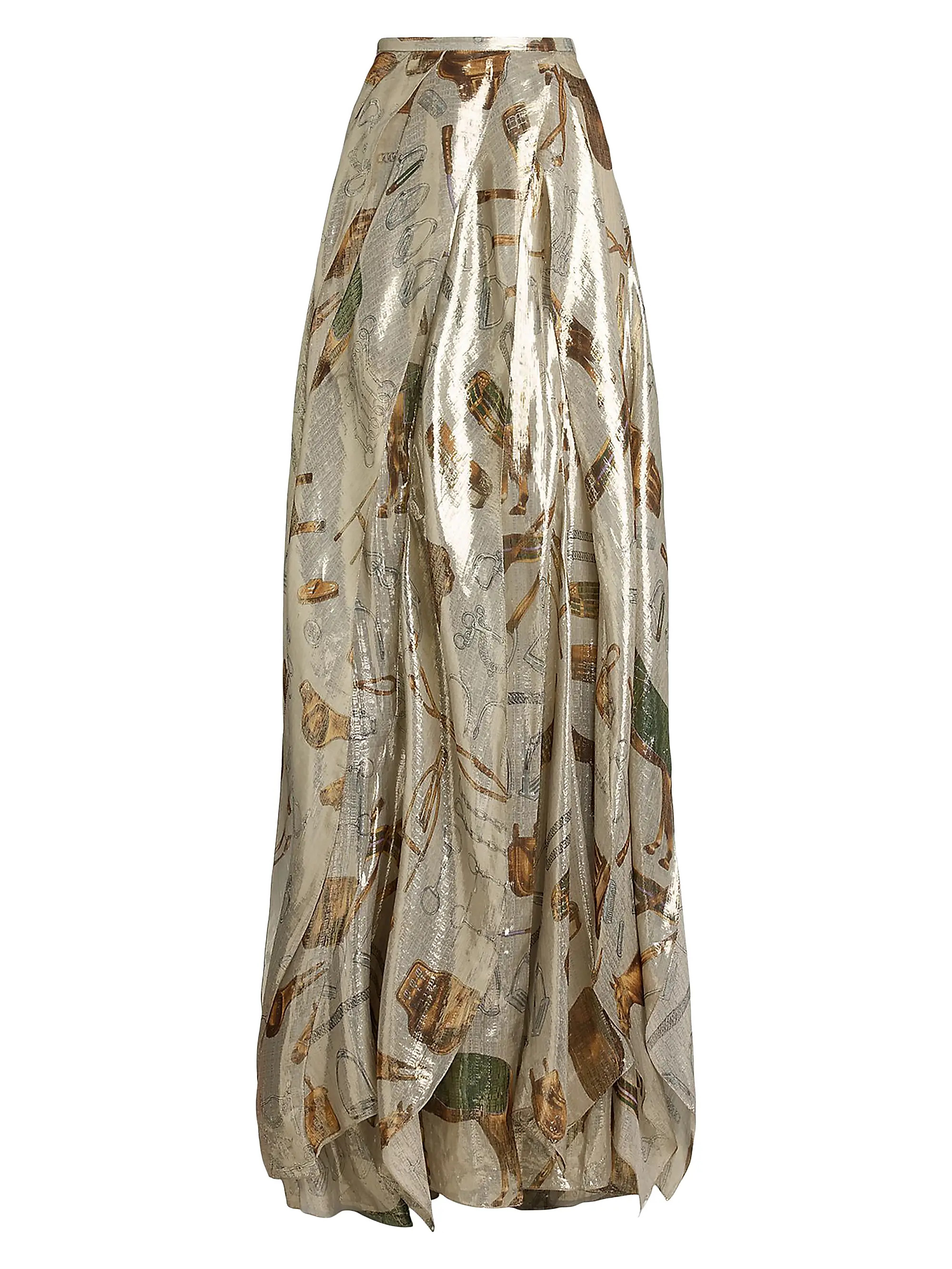 Patricia Equestrian-Print Silk Lamé Maxi Skirt | Saks Fifth Avenue