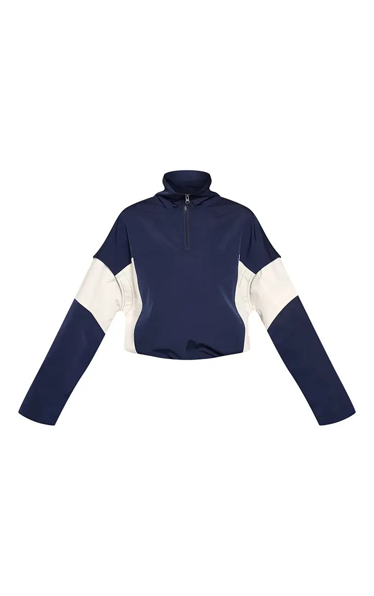 Navy Colour Block Zip Up Windbreaker | PrettyLittleThing UK