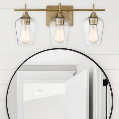Octave Bath Vanity, 3-Light, Warm Brass, Clear Glass, 21"W (8-4030-3-322 1MXZX) | Lighting Reimagined