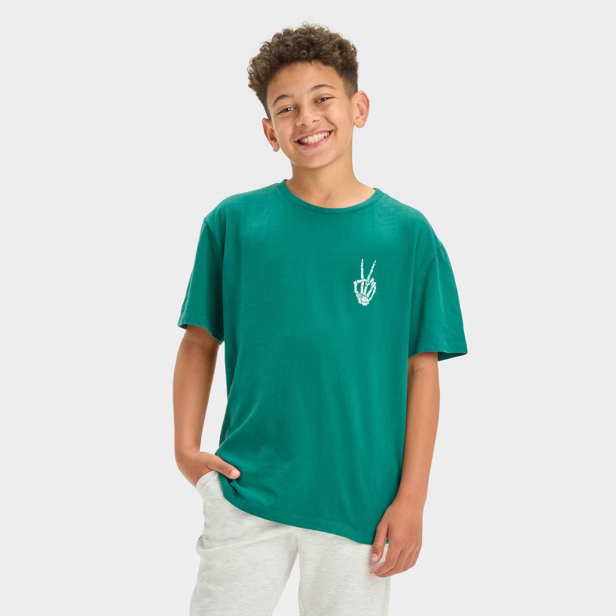 Boys' Short Sleeve Skeleton Graphic T-Shirt - art class™ Dark Green S | Target