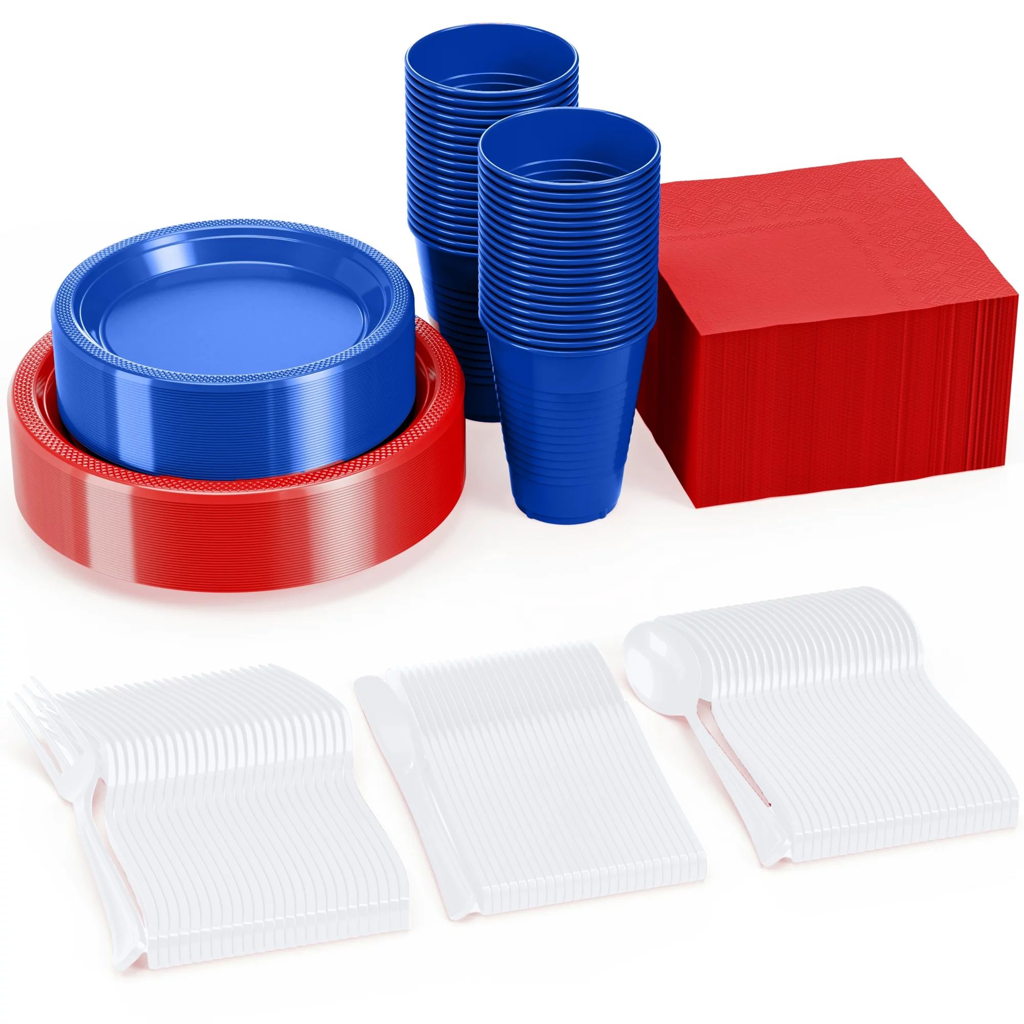 Exquisite 350-Piece Patriotic Plastic Plates & Cutlery Combo - Red, White, and Blue Disposable Pa... | Walmart (US)