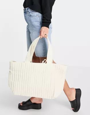 ASOS DESIGN quilted tote bag in natural washed cotton | ASOS (Global)