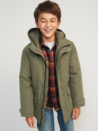 Gender-Neutral Water-Resistant Hooded Sherpa-Lined Utility-Pocket Jacket for Kids | Old Navy (US)