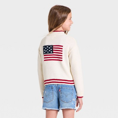 Girls' 1/4 Zip-Up American Flag Sweater - Cat & Jack™ Cream S | Target