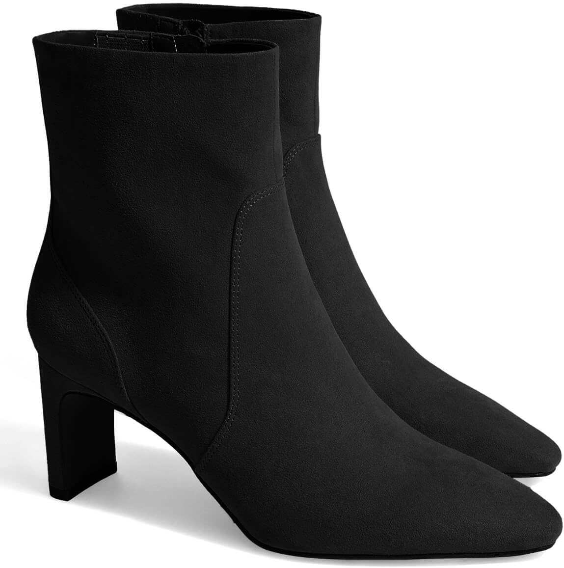 Coutgo Womens Chunky Low Heel Ankle Boots Square Pointed Toe Side Zipper Booties Faux Suede Fall Shoes | Amazon (US)