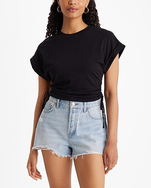 Crew Neck Short Sleeve Side Ruched Tee | Express