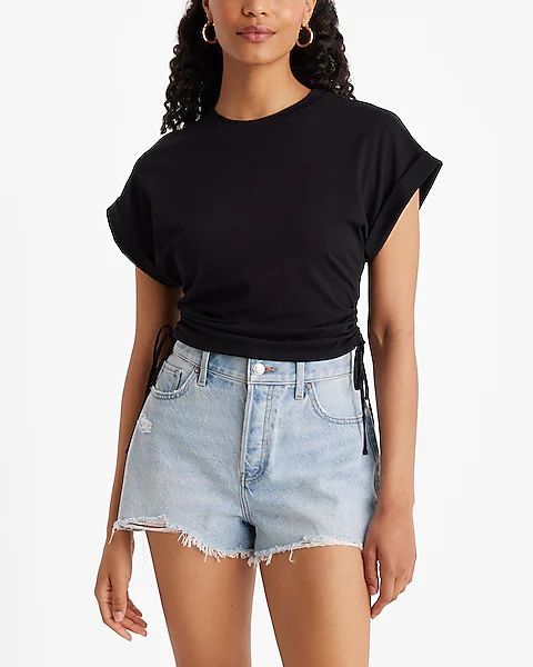 Crew Neck Short Sleeve Side Ruched Tee | Express