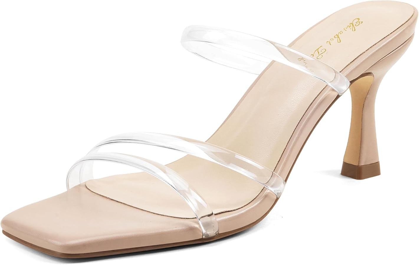 Elisabet Tang 3Inch Cute Women's Square Toe Double Thin Strap Slide Heeled Sandals - Simple Casual Stiletto Heel Slip-On Mules for Work Daily Travel | Amazon (US)