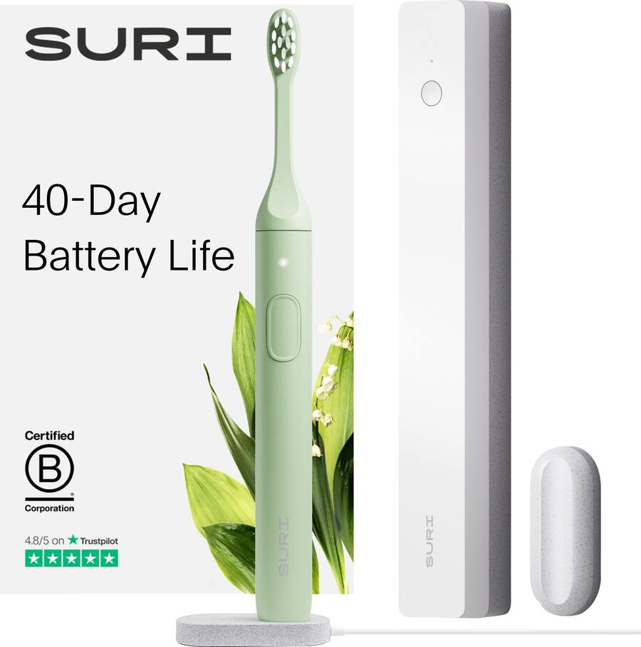 SURI - S1 Electric Toothbrush with UV Light Cleaning and Charging Case and Mirror Mount - Green | Best Buy U.S.