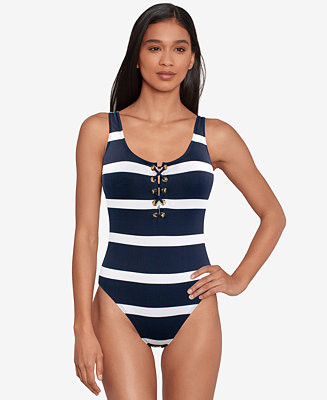 Lauren Ralph Lauren Women's Striped One-Piece Swimsuit - Macy's | Macy's
