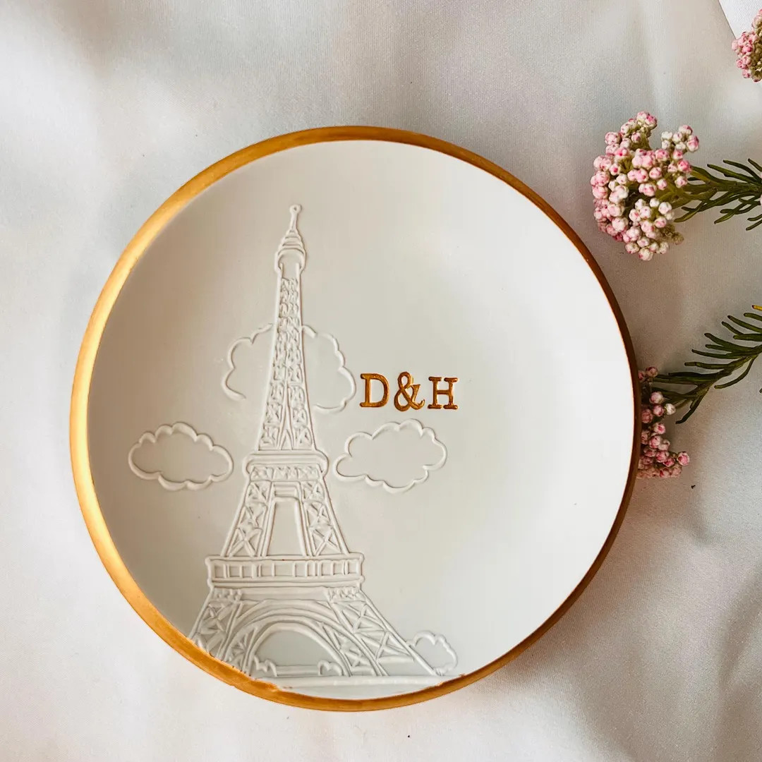 Eiffel Tower Paris Custom Big Ring Dish, Personalized Trinket Jewelry Holder, Embossed , Gift for... | Etsy (US)