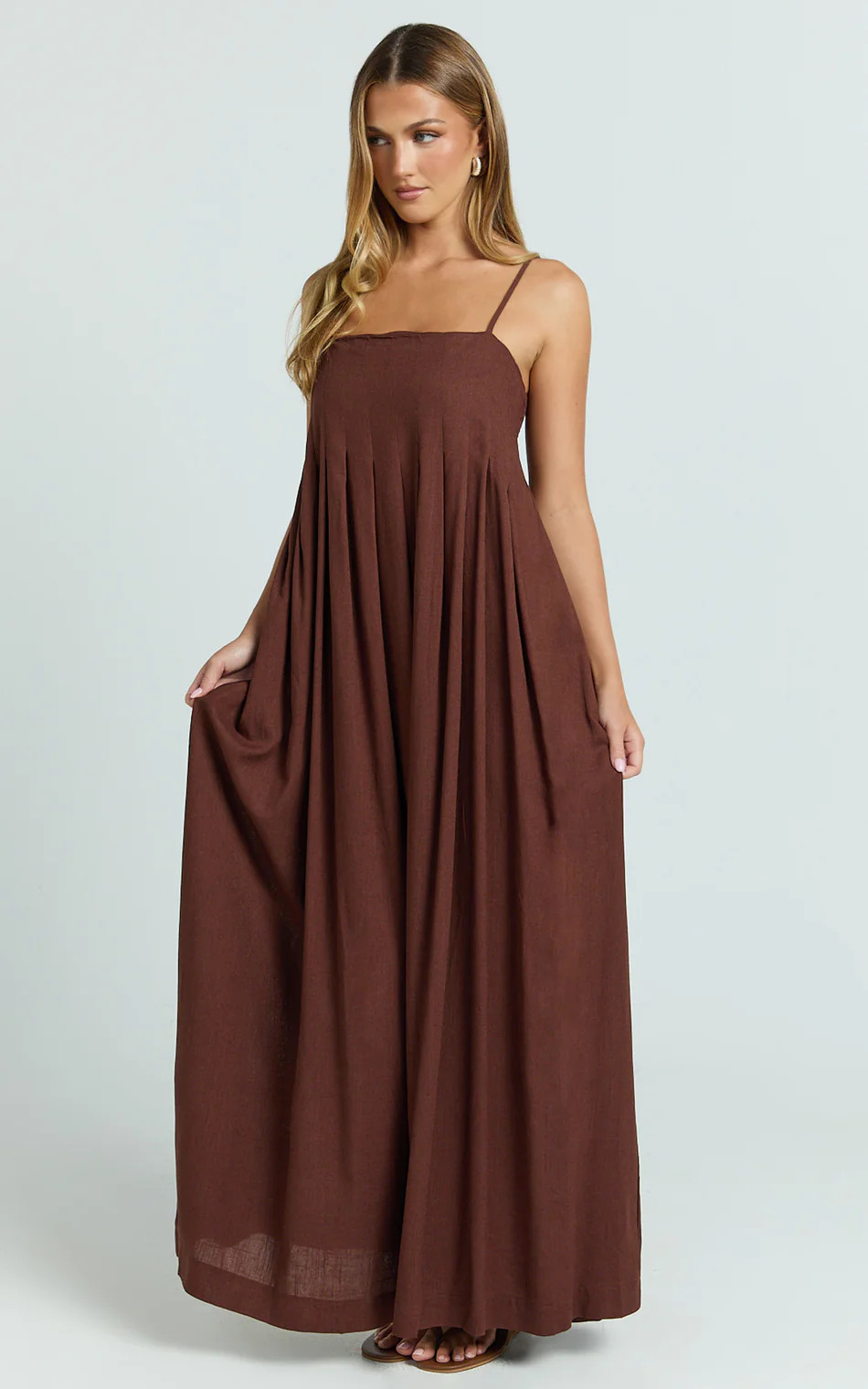 Cloe Midi Dress - Pleated Detail Dress in Chocolate | Showpo (ANZ)