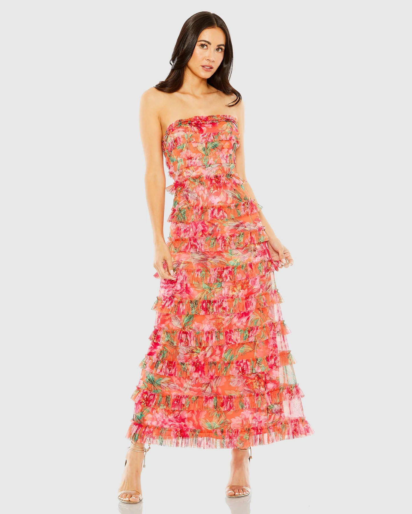 Multicolor Strapless Micro Ruffle Dress - Mac Duggal | Mac Duggal