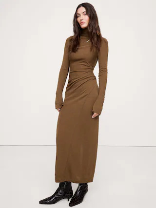 Wool-Blend Jersey Ruched Maxi Dress | Banana Republic (CA)