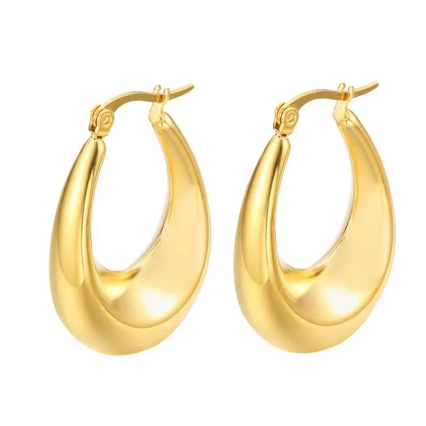 Gold Chunky Hoop Earrings for Women Girls 14k Gold Plated Oval Thick Huggie Hoops Earring - Walma... | Walmart (US)
