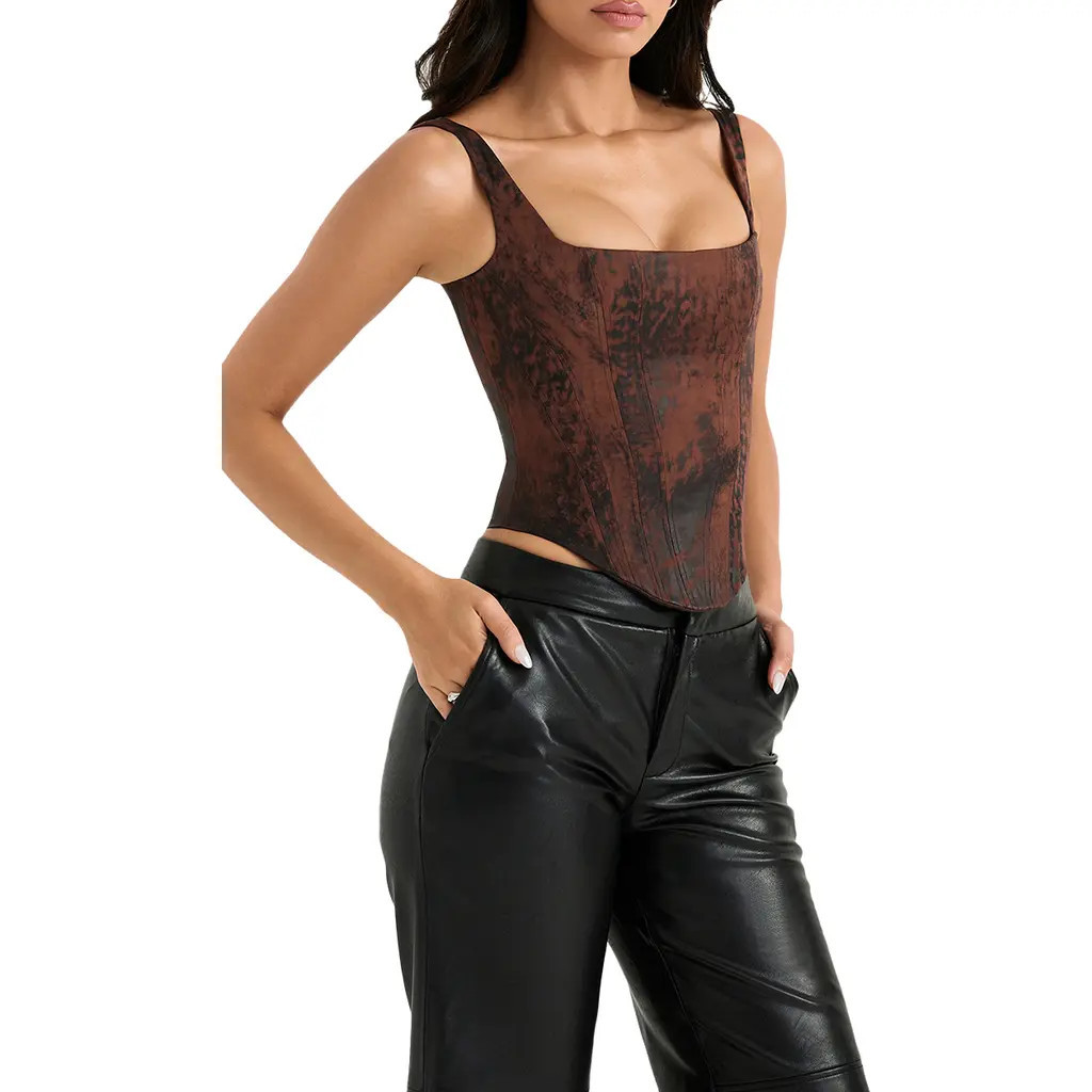 HOUSE OF CB Rafa Satin Longline Corset Top in Rust at Nordstrom, Size X-Small | Nordstrom