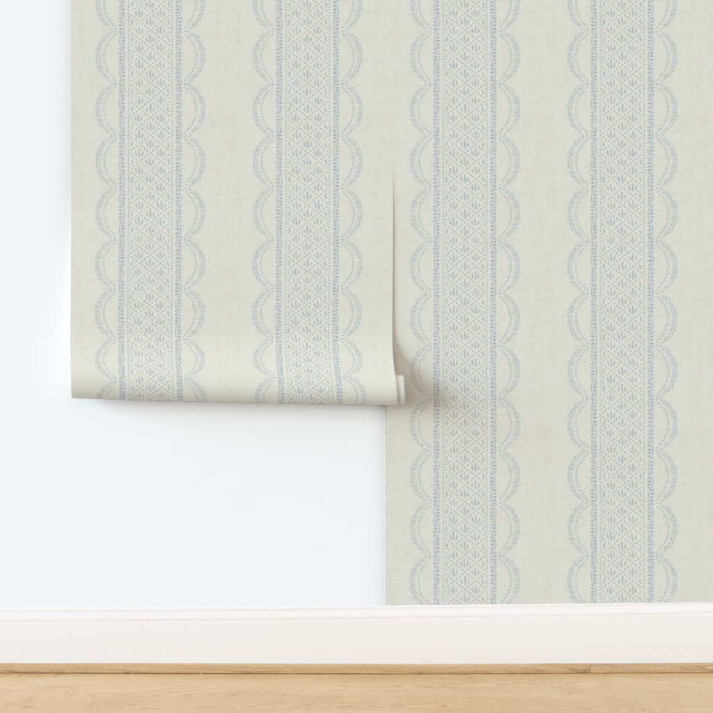 (large) Rustic Scallop Stripe - Moonlight & Ivory - Elegant French Country Wallpaper | Spoonflowe... | Spoonflower