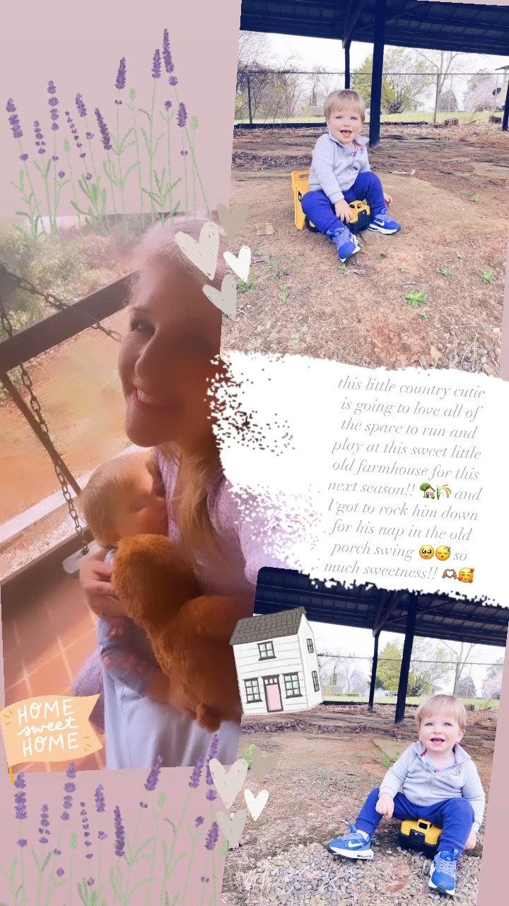 this little country cutie is going to love all of the space to run and play at this sweet little old farmhouse for this next season!! 🏡🌾 and I got to rock him down for his nap in the old porch swing 🥹😴 so much sweetness!! 🫶🏽🥰

#LTKbaby #LTKhome #LTKfamily