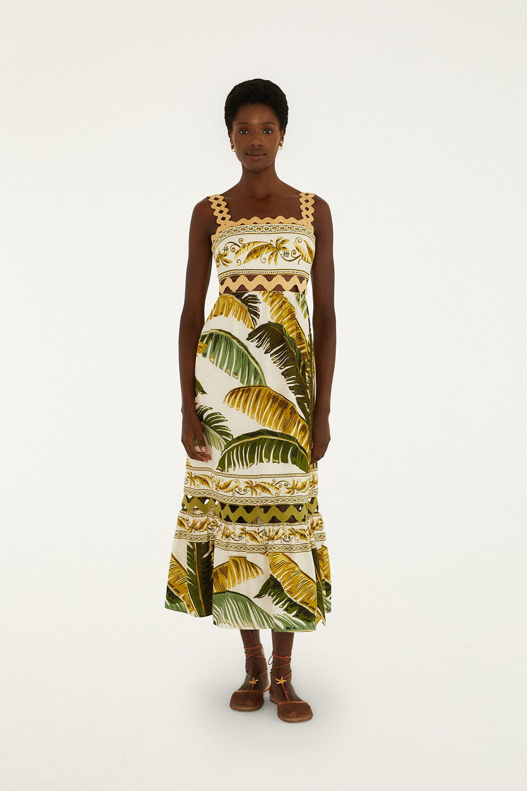 Sand Trancoso Wavy Trim Lenzing Ecovero Euroflax Maxi Dress | FARM Rio | FarmRio (US)