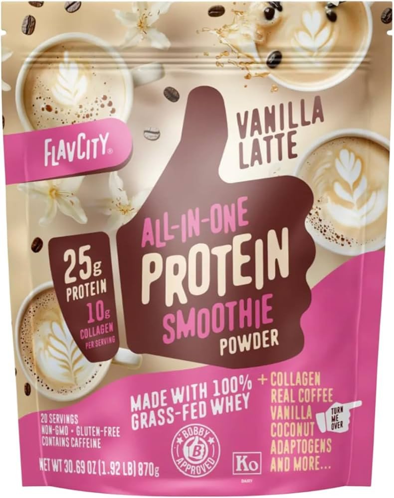 FlavCity Vanilla Latte Protein Shake Powder, 60mg Caffeine from Real Coffee + Collagen Peptides, ... | Amazon (US)