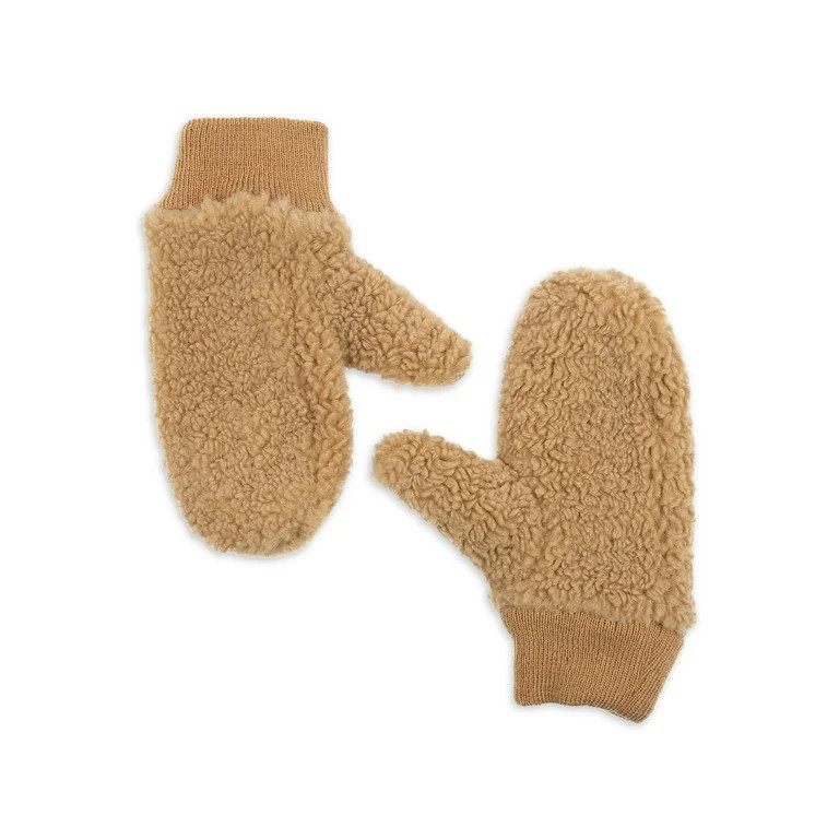Time and Tru Women's Faux Sherpa Teddy Mittens | Walmart (US)