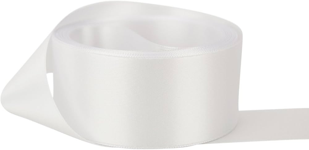 Ribbon Bazaar Double Faced Satin 3/8 inch White 50 Yards 100% Polyester Ribbon | Amazon (US)