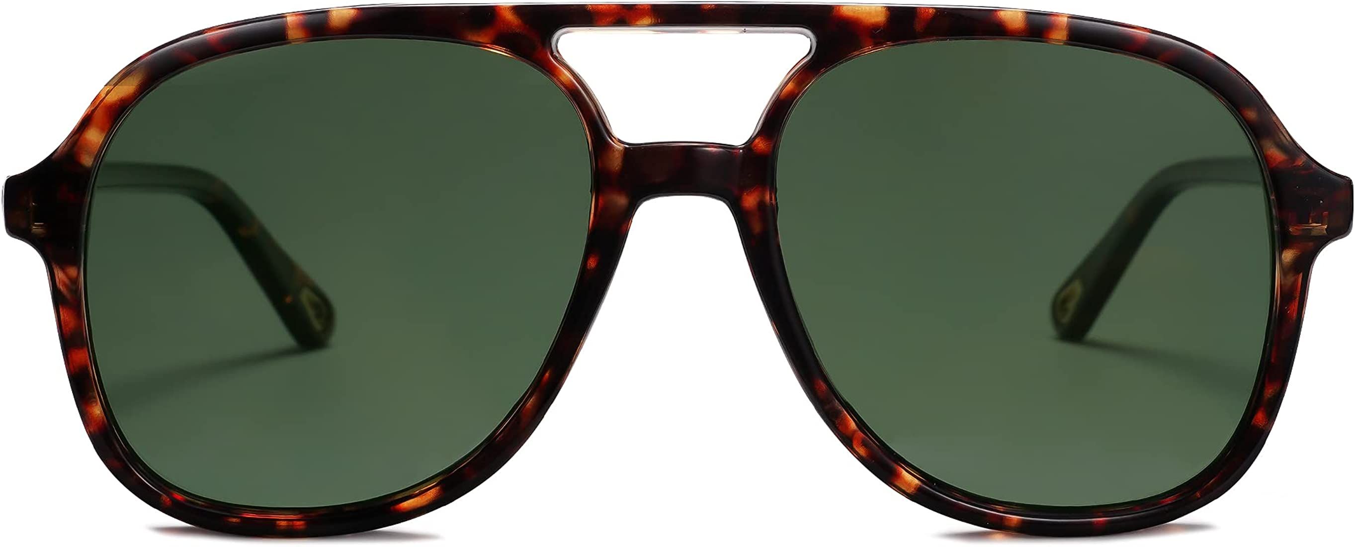 Retro Square Polarized Aviator Sunglasses Womens Mens 70s Vintage Double Bridge Sun Glasses | Amazon (US)