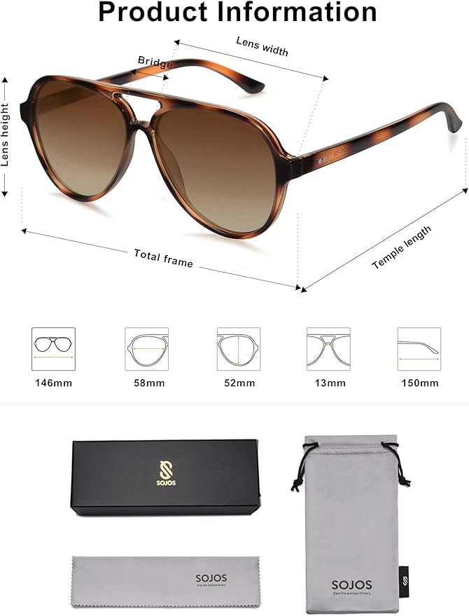 SOJOS Classic Polarized Aviator Sunglasses for Women Men, Retro Trendy Aviators Shades SJ2201 | Amazon (US)