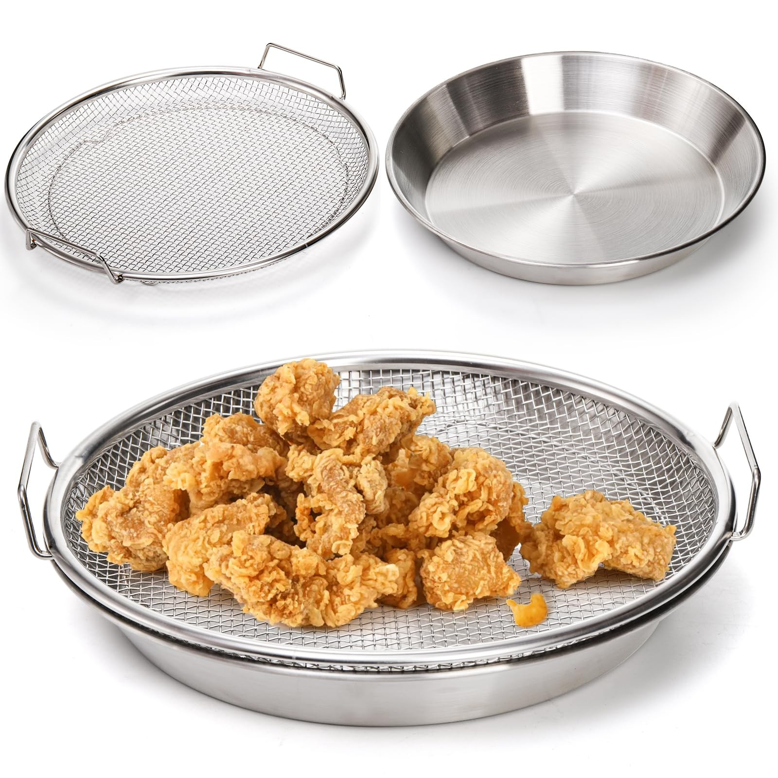 Tlence 10.3" Kitchen Oil Filter Tray, Stainless Steel Air Fryer Mesh Pan, Draining Basket Accesso... | Amazon (US)