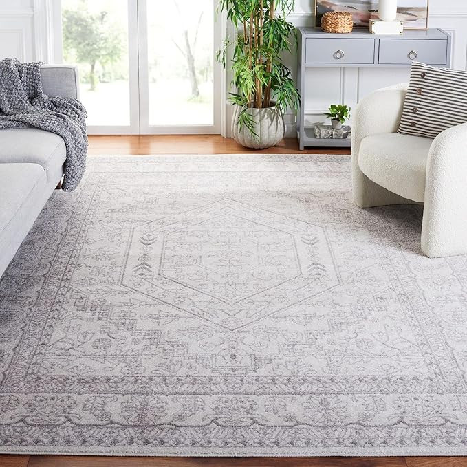 SAFAVIEH Adirondack Collection Area Rug - 8' x 10', Ivory & Silver, Oriental Medallion Design, No... | Amazon (US)