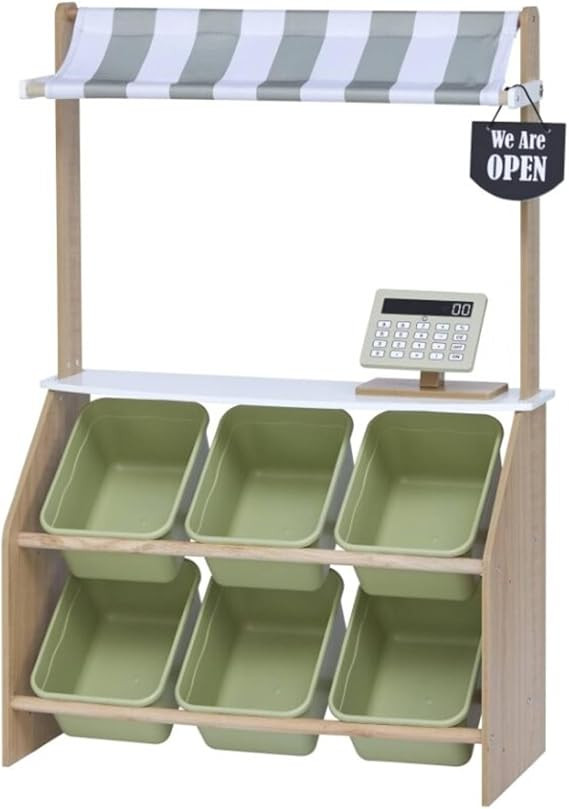 Teamson Kids Little Helper Wooden Farmer's Market Stand with Pretend Cash Register and 6 Plastic ... | Amazon (US)