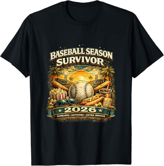 Baseball Season Survivor 2026 Funny Fan Vintage Sunset T-Shirt | Amazon (US)