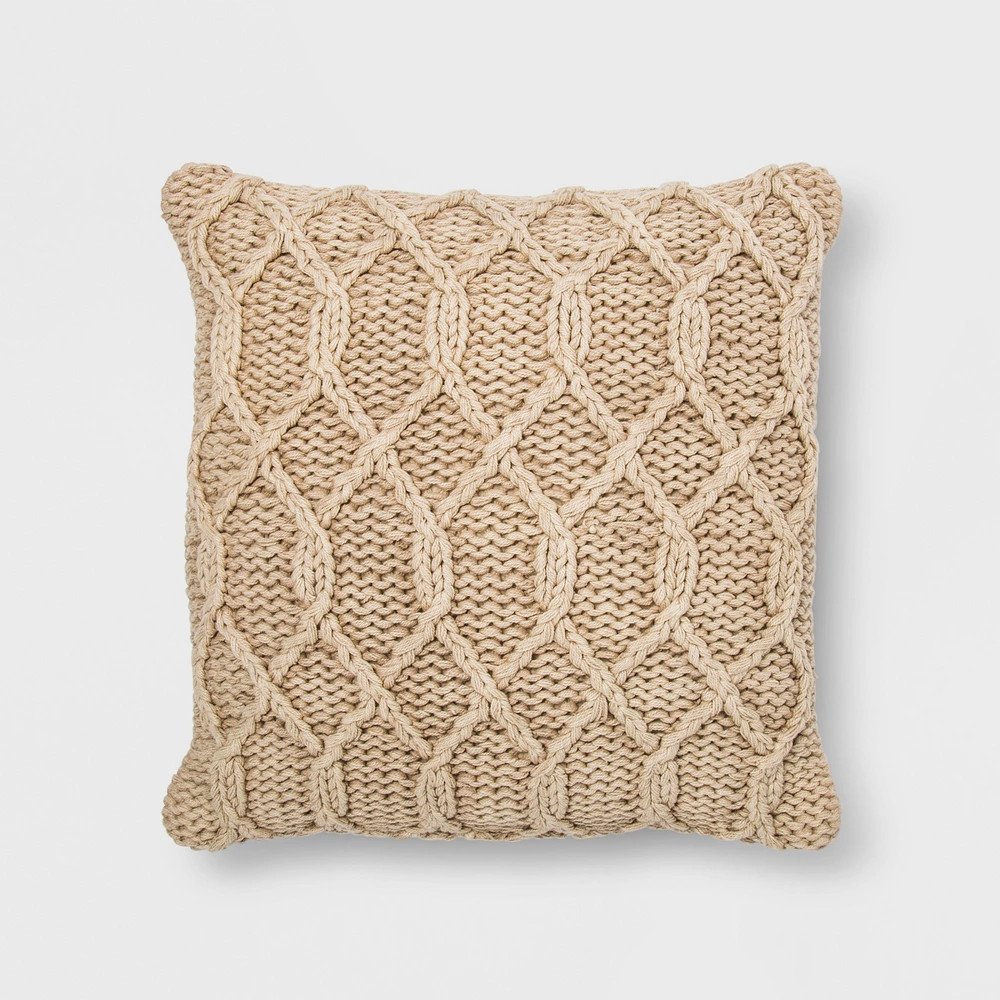 Washed Chunky Kint Square Throw Pillow Neutral - Threshold | Target