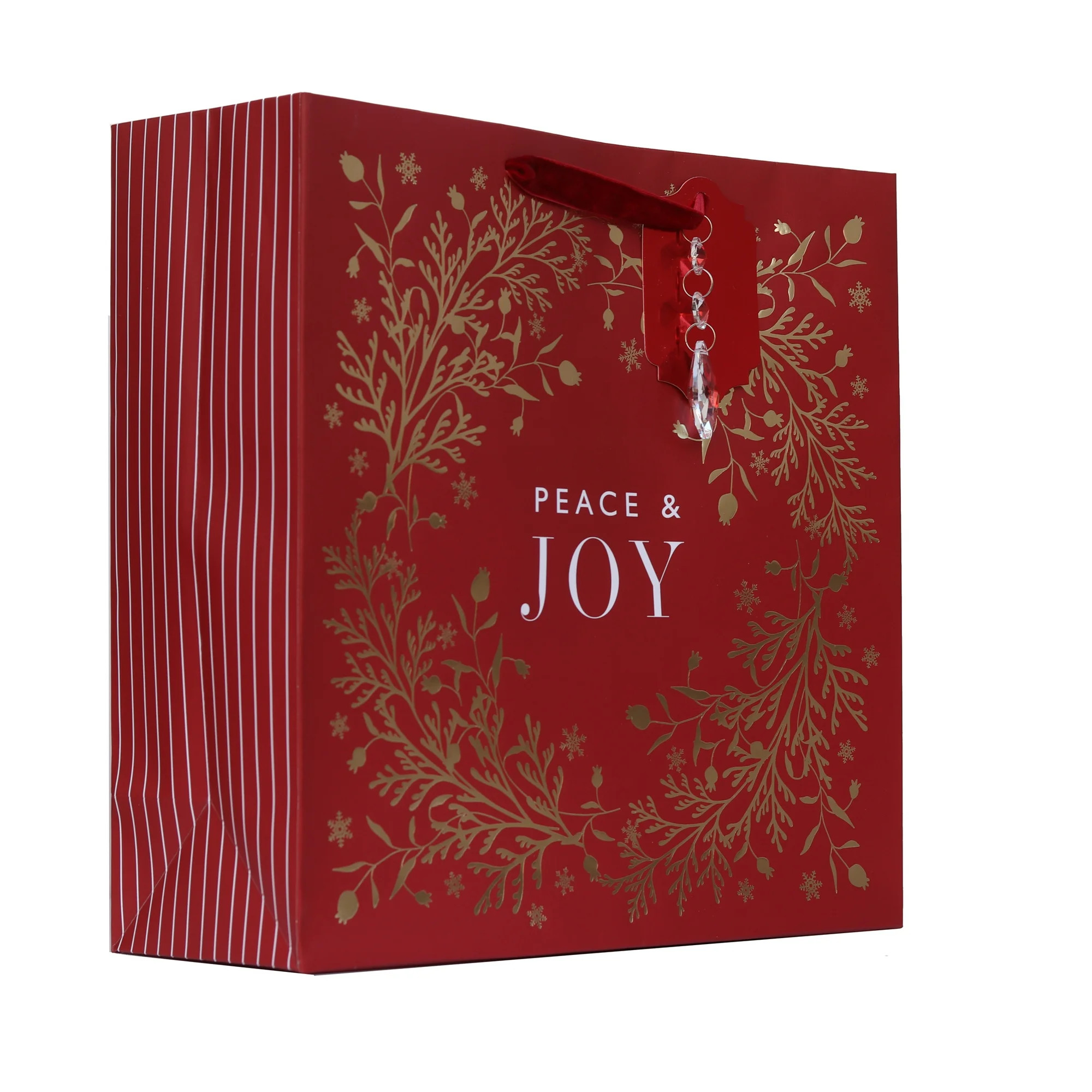 Large Red, White, and Gold Peace and Joy Christmas Paper Gift Bag, 12" x 4.5" x 12", by My Texas ... | Walmart (US)