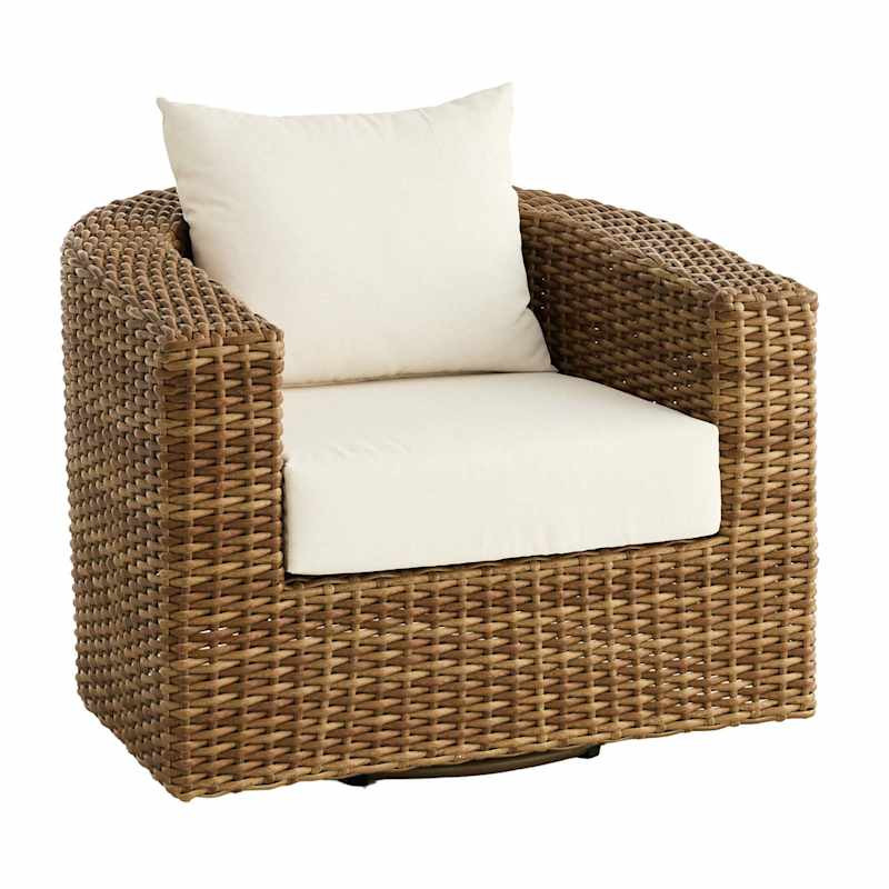Monaco Nutmeg Wicker with Cream Cushions Swivel Chair | At Home