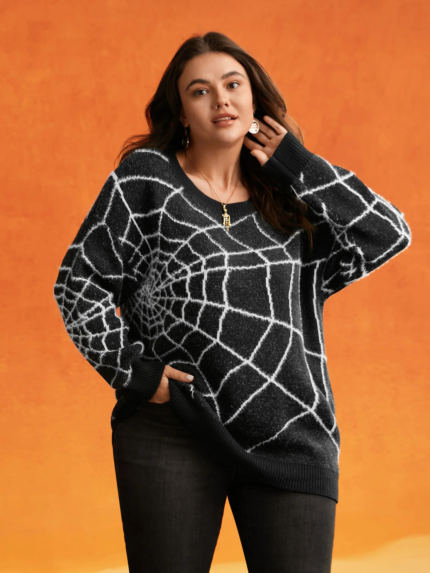 Textured Spider Web Crew Neck Pullover | Bloomchic