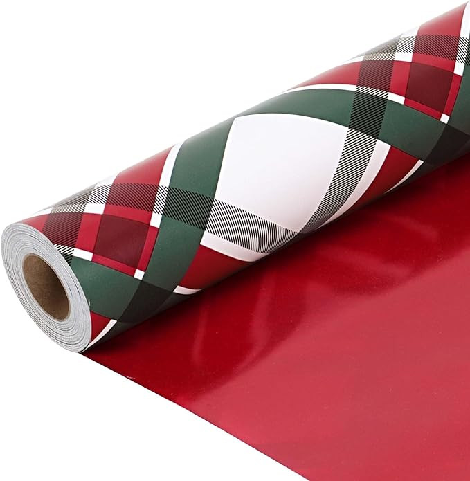 LaRibbons Reversible Christmas Wrapping Paper Mini Roll, Plaid and Solid Red Pattern, for Christm... | Amazon (US)