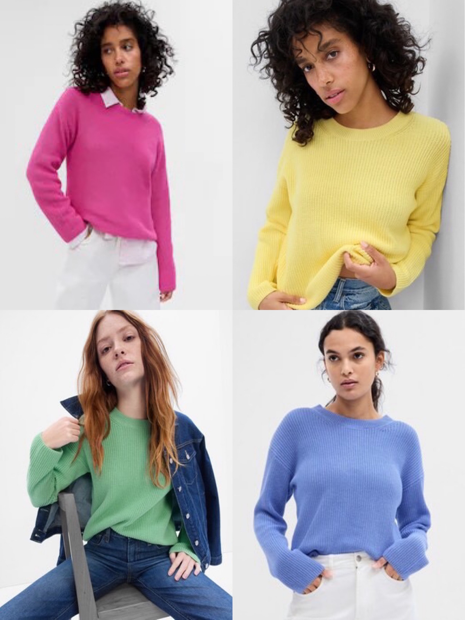 Shaker Stitch Sweater from Gap Factory

Pink: Clear Spring & Winter
Green: Spring
Yellow & Blue: Light Spring & Summer