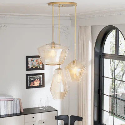 3 - Light Cluster Pendant Modern Dimmable Chandelier With Glass Shade | Wayfair North America