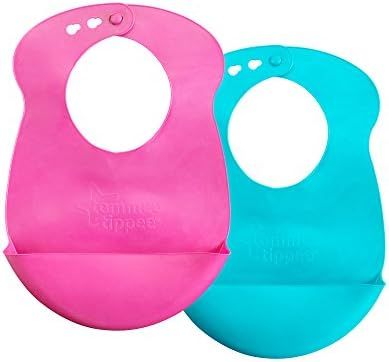 Tommee Tippee Easi-Roll Up Bib, BPA-free Crumb & Drip Catcher, Pink & Blue/Pink & Purple, 2 Count... | Amazon (CA)