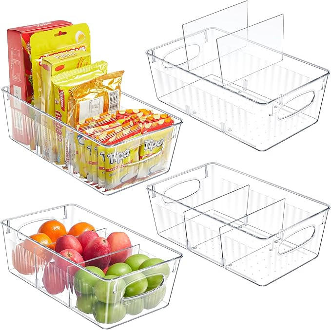 Kootek Refrigerator Organizer Bins with Removable Dividers, Freezer Organizer Bins Clear Pantry O... | Amazon (US)