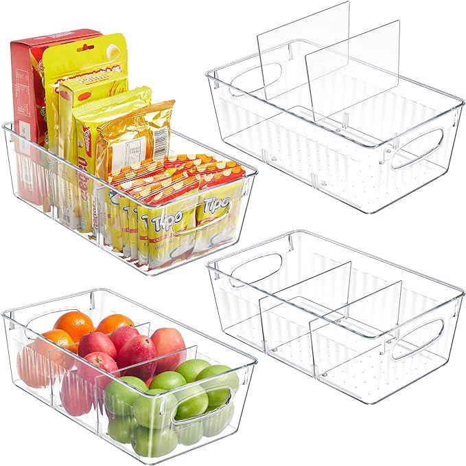 Kootek Refrigerator Organizer Bins with Removable Dividers, Freezer Organizer Bins Clear Pantry O... | Amazon (US)