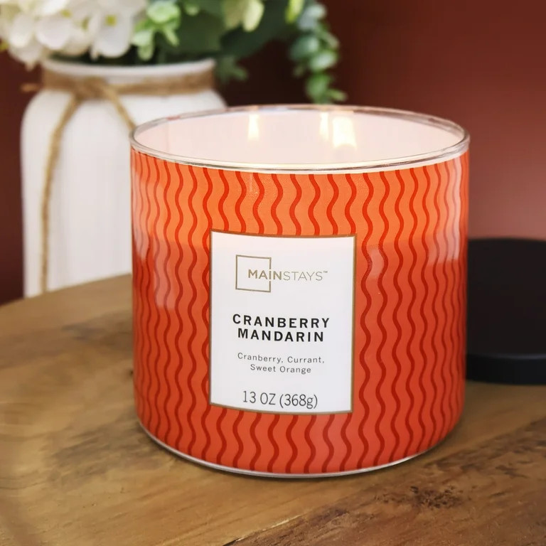 Mainstays 3-Wick Textured Wrap Cranberry Mandarin Candle, 13-Ounce - Walmart.com | Walmart (US)