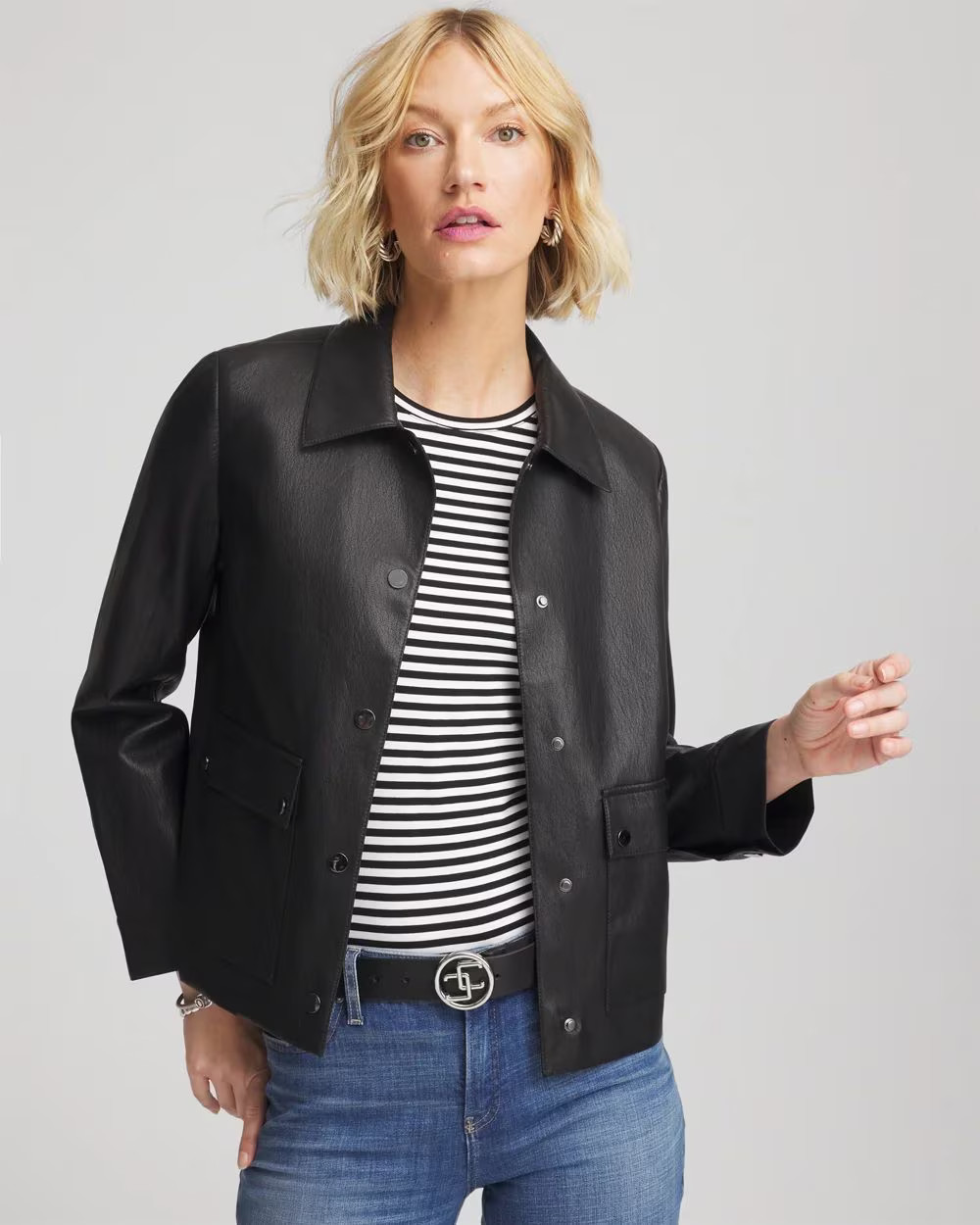 Snap Front Faux Leather Jacket | Chico's