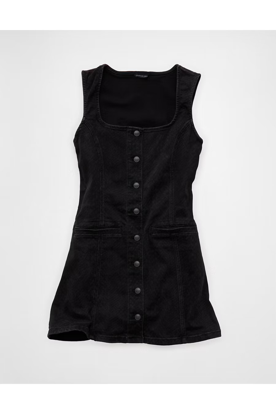 AE Square Neck Denim Mini Dress Women's Black XXS | American Eagle Outfitters (US & CA)
