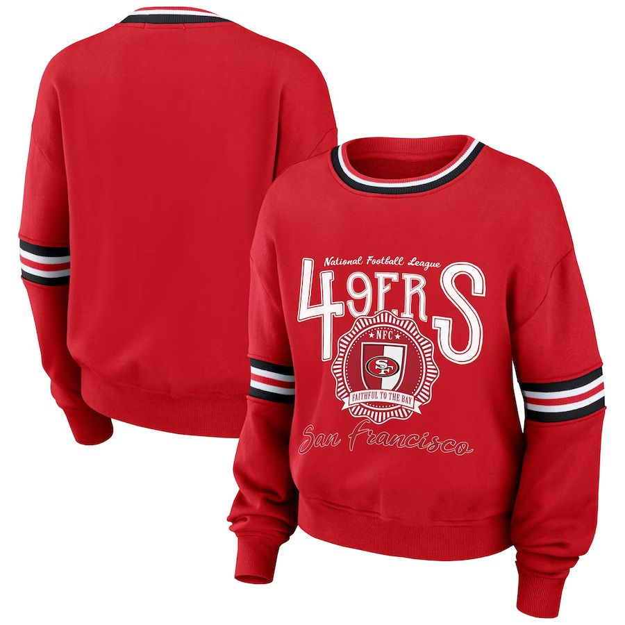 San Francisco 49ers WEAR by Erin Andrews Women's Prep Crew Sweatshirt - Scarlet | Fanatics