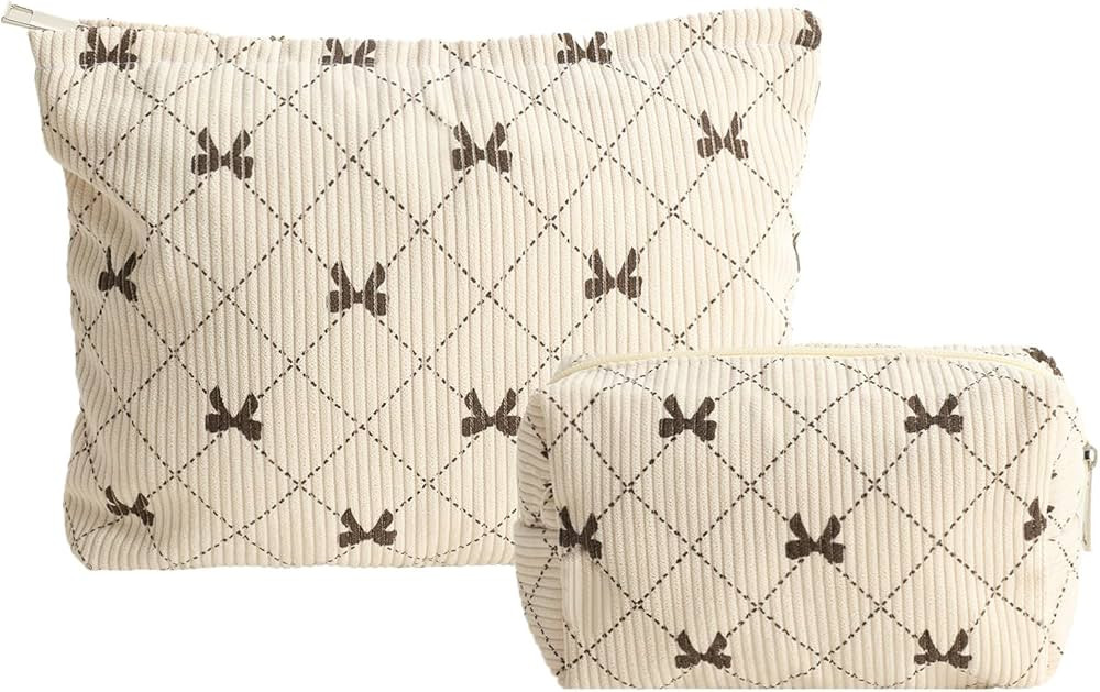 LYDZTION 2PCS Cute Corduroy Makeup Bag for Women, Small Makeup Bag Set Travel Toiletry Bag Coquet... | Amazon (US)