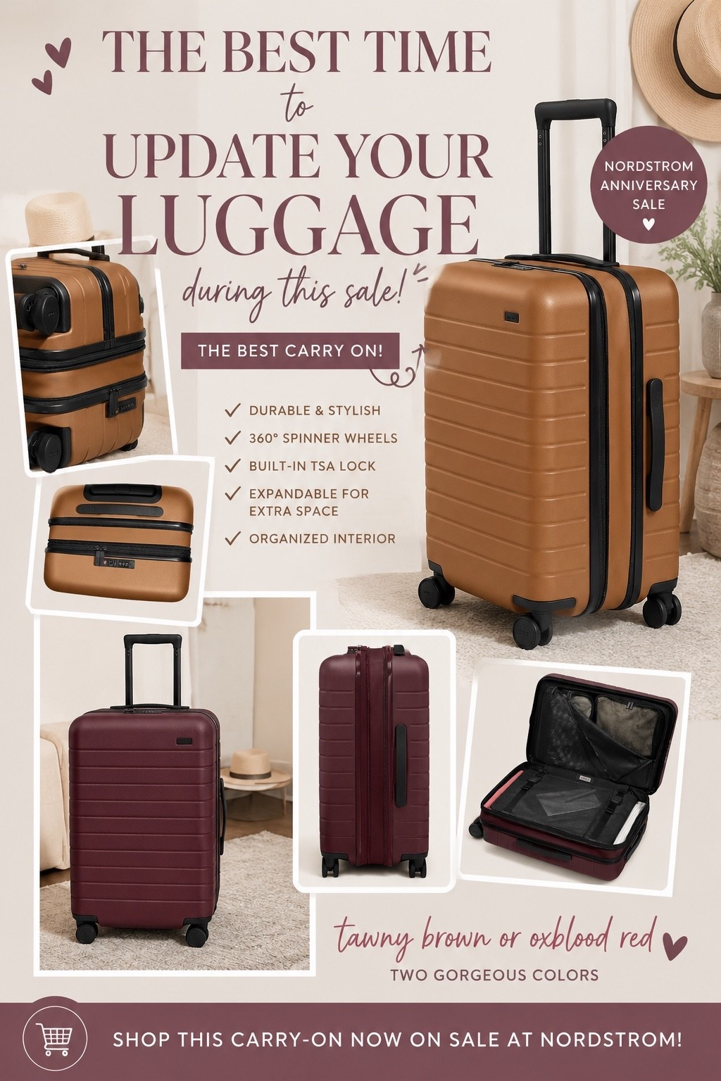 The BEST time to update your luggage is during the Nordstrom Anniversary Sale! ✈️🤎

If you’ve been waiting to grab a new carry-on, this is it! This is hands down one of my favorite carry-ons—lightweight, durable, expandable, and it glides so smoothly through the airport. Plus, the colors are gorgeous!

Don’t wait… these deals won’t last long! ✨ Shop it through my LTK before it’s gone! 🤍

#LTKSale #NordstromAnniversarySale #CarryOn #TravelEssentials #TravelStyle #SuitcaseGoals #AirportStyle #VacationReady #LTKTravel #SimplySchade

#LTKSaleAlert #LTKTravel #LTKMidsize